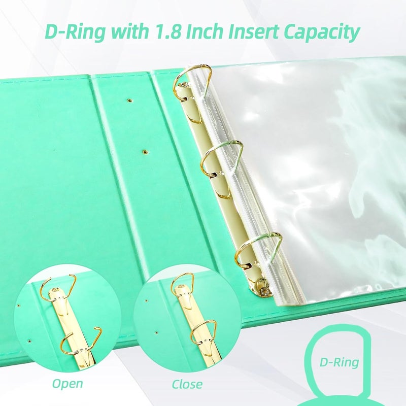 Craftask 12x12 Photo Album 3 Ring Binder, PU Leather Cover Scrapbook Album 12x12 D-Ring with 10 Scrapbook Refill Pages Protective Plastic Sleeves - Mint - Image 3